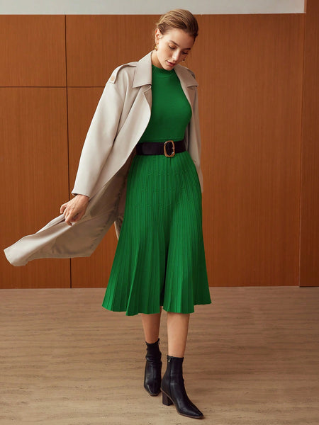 PLEATED WOOL-BLEND DRESS WITHOUT BELT