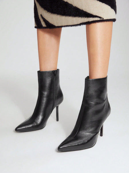 REPTILE PRINT HEELED ANKLE BOOTS