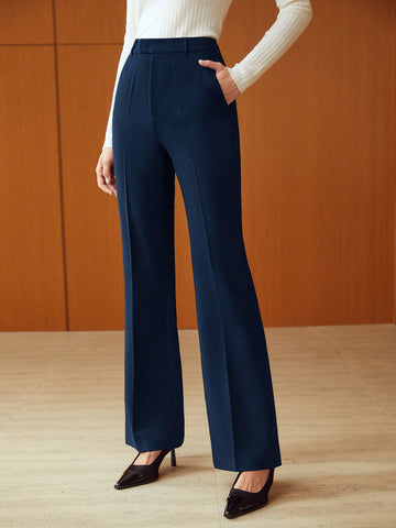 POLYESTER SEAM FRONT FLARE LEG SUIT PANTS