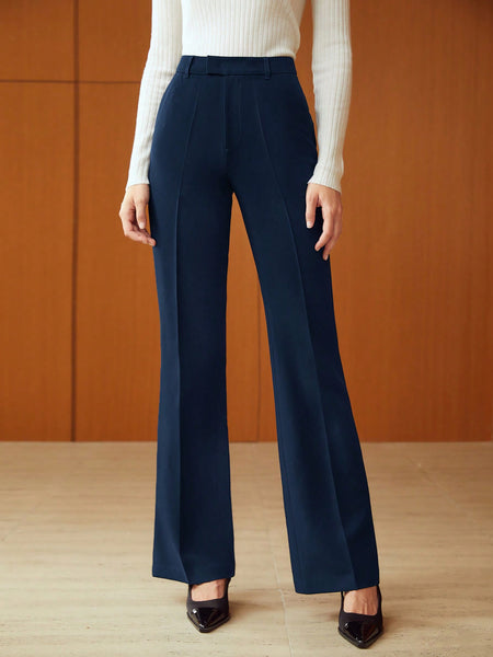 POLYESTER SEAM FRONT FLARE LEG SUIT PANTS