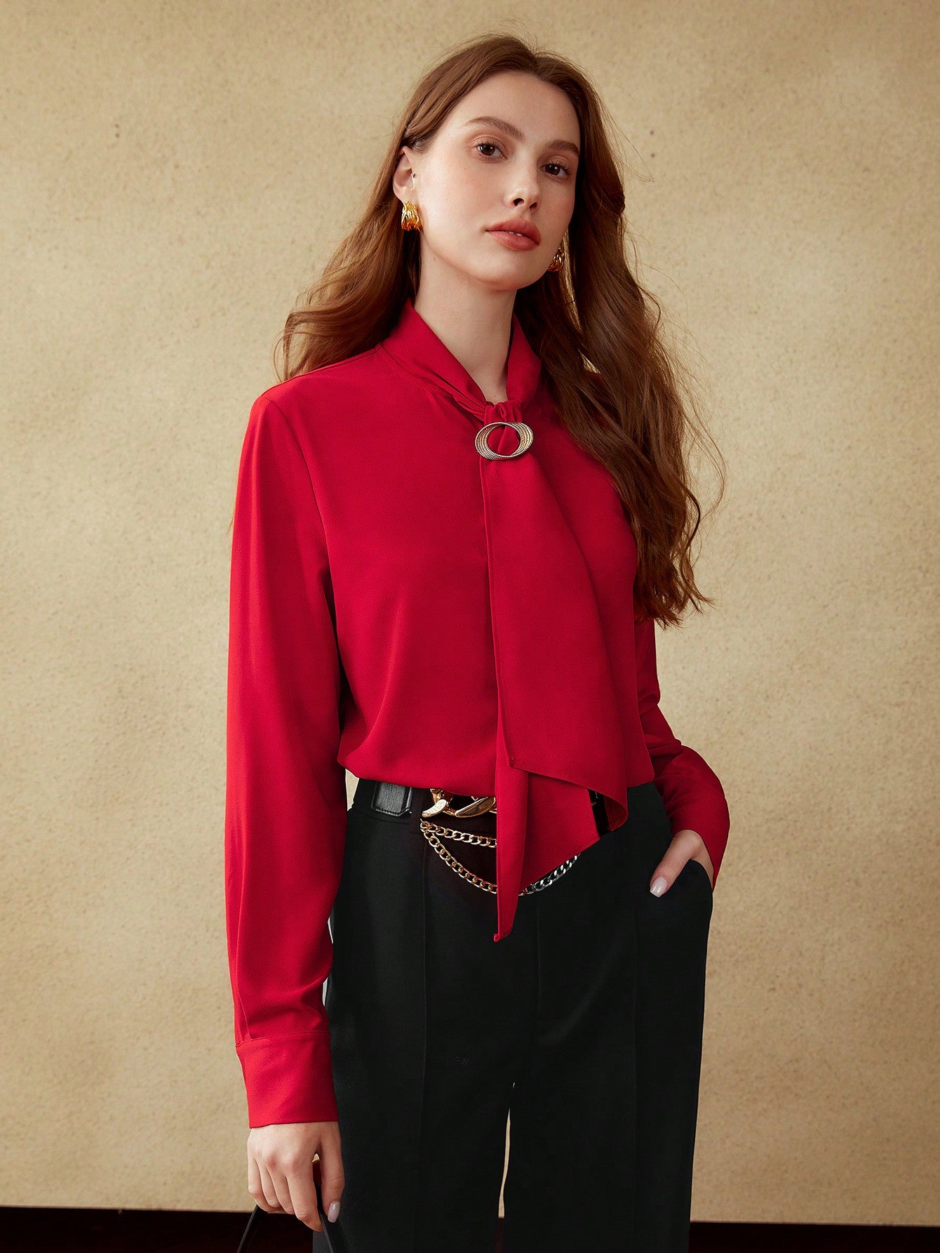SCARF-NECK BROOCH BLOUSE