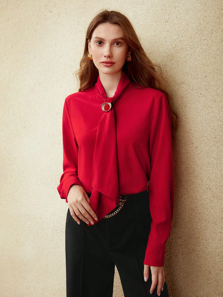 SCARF-NECK BROOCH BLOUSE