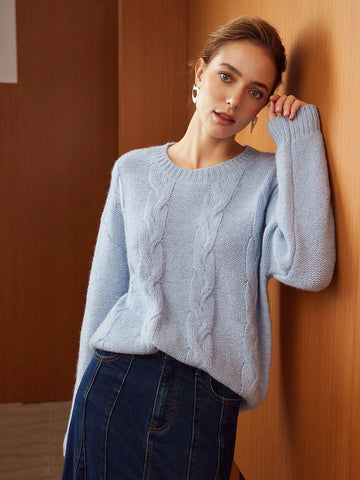 WOOL MIX LOOSE CABLE KNIT SWEATER
