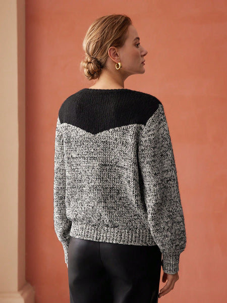 POLYESTER LOOSE TWO TONE SWEATER