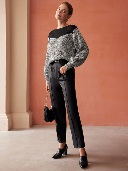 POLYESTER LOOSE TWO TONE SWEATER