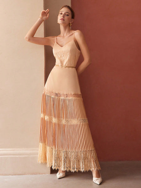PLEATED LACE DRESS WITHOUT BELT