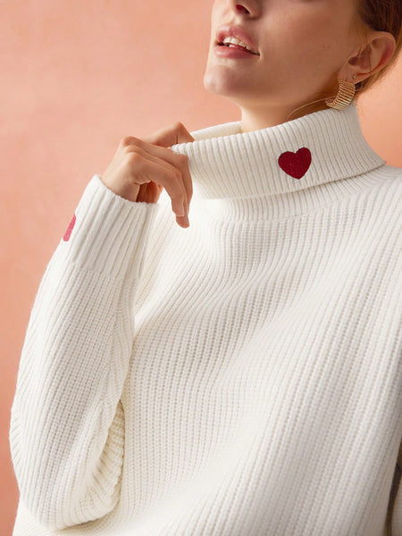 WOOL MIX LOOSE HEART EMBROIDERY SWEATER