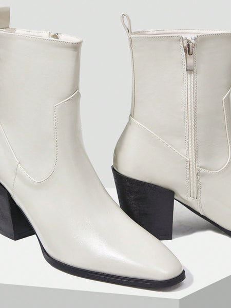 FASHIONABLE & ELEGANT & SIMPLE WOMEN'S OUTFIT WHITE SIDE ZIPPER HIGH-HEELED BOOTS