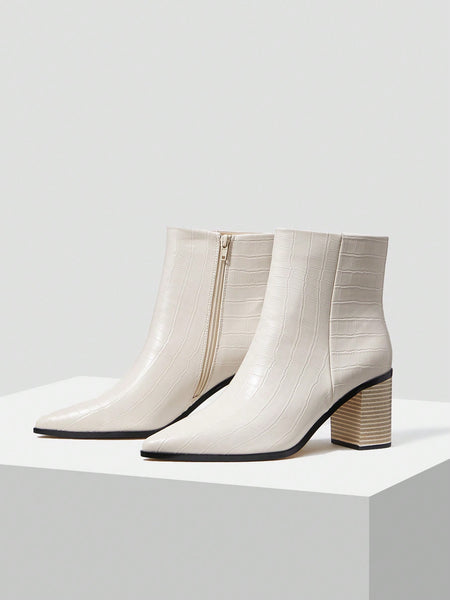 WOMEN'S SIMPLE WHITE FASHION BOOTS WITH STONE TEXTURE