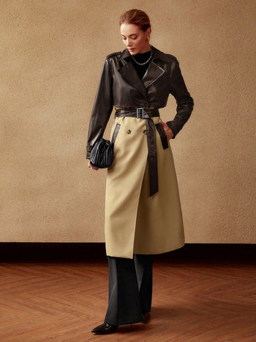 PU LEATHER LOOSE BELTED TRENCH COAT