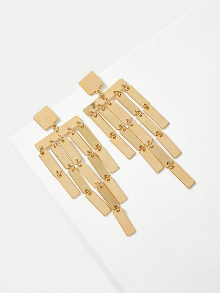 PRE FASHIONABLE GOLD COLOR SQUARE PIECE DESIGN TASSEL DANGLE EARRINGS FOR WOMEN'S DAILY WEAR