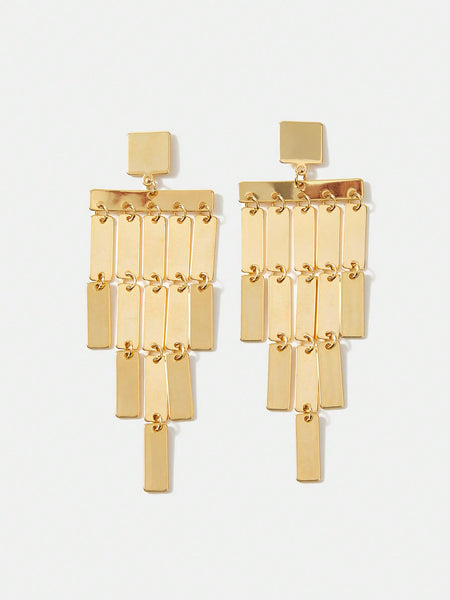PRE FASHIONABLE GOLD COLOR SQUARE PIECE DESIGN TASSEL DANGLE EARRINGS FOR WOMEN'S DAILY WEAR