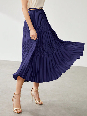 Solid Pleated Skirt Without Belt