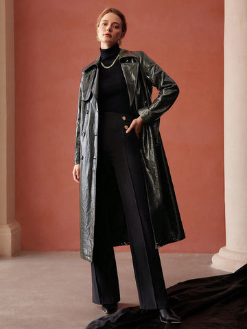 PU LEATHER LOOSE BELTED TRENCH COAT
