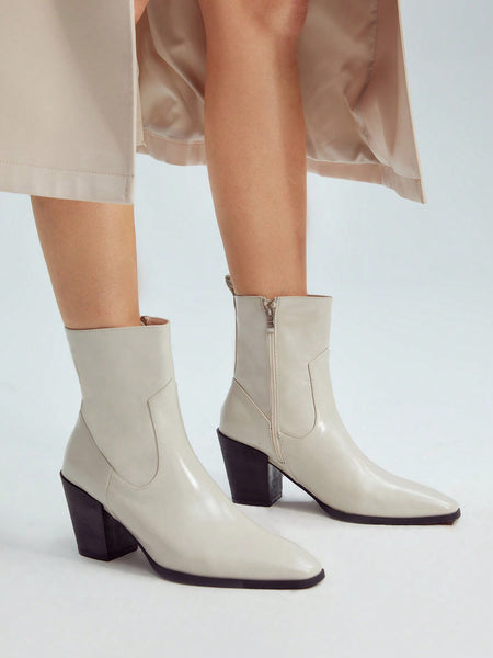FASHIONABLE & ELEGANT & SIMPLE WOMEN'S OUTFIT WHITE SIDE ZIPPER HIGH-HEELED BOOTS