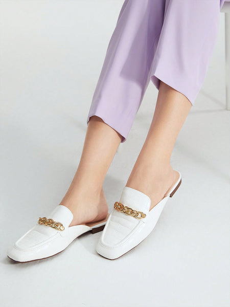 LADIES' CASUAL FLAT SHOES WITH CHAIN BUCKLE, FASHIONABLE AND VERSATILE FOR SUMMER