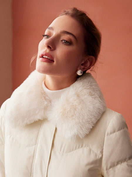 FUZZY COLLAR BELTED DOWN COAT