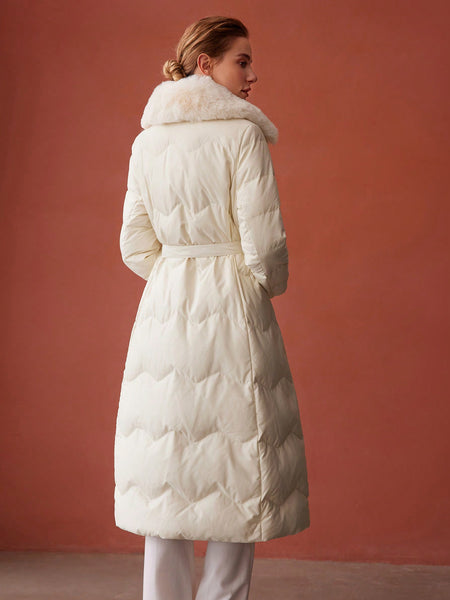 FUZZY COLLAR BELTED DOWN COAT
