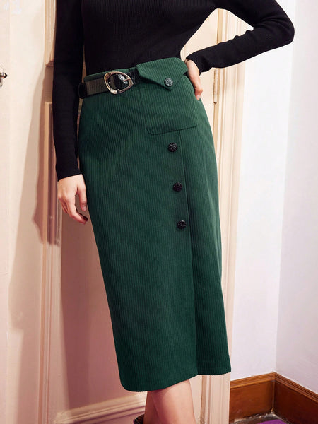 CORDUROY FRONT BUTTON SKIRT