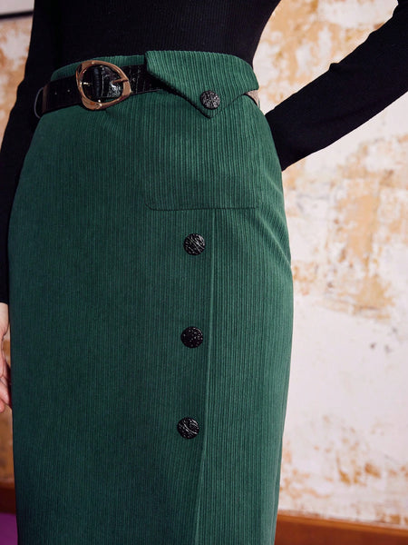 CORDUROY FRONT BUTTON SKIRT