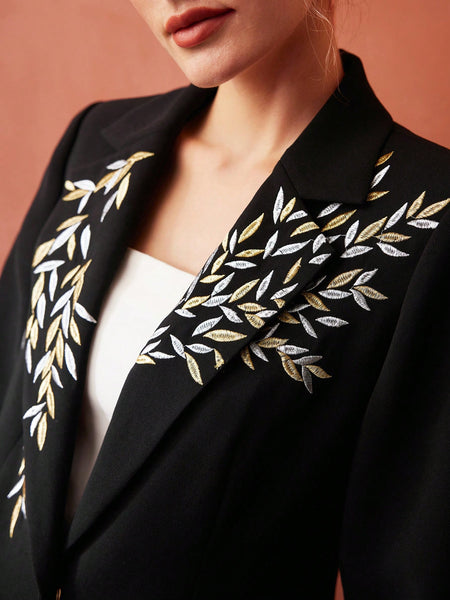 FLORAL EMBROIDERY OPEN FRONT BLAZER