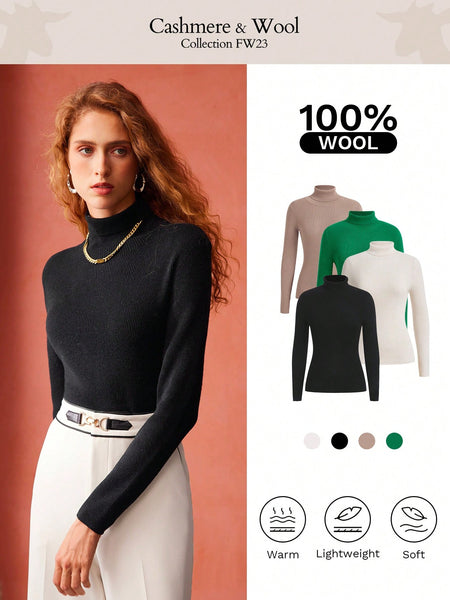 WOOL HIGH NECK SOLID SWEATER
