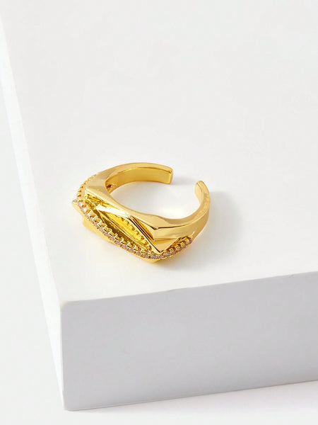 PRE-GOLD PLATED OBLIQUE CUBIC ZIRCONIA RING