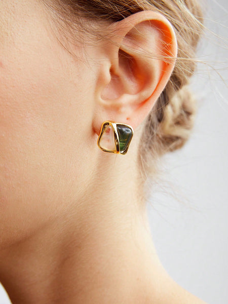 18K GOLD ELECTROPLATED TWO-COLOR RESIN STITCHED EARRINGS