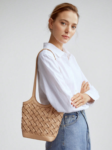 WOMEN'S WOVEN SHOULDER BAG WITH LARGE CAPACITY, ADJUSTABLE STRAP AND MULTI-FUNCTIONAL FEATURES, MINIMALIST AND FASHIONABLE