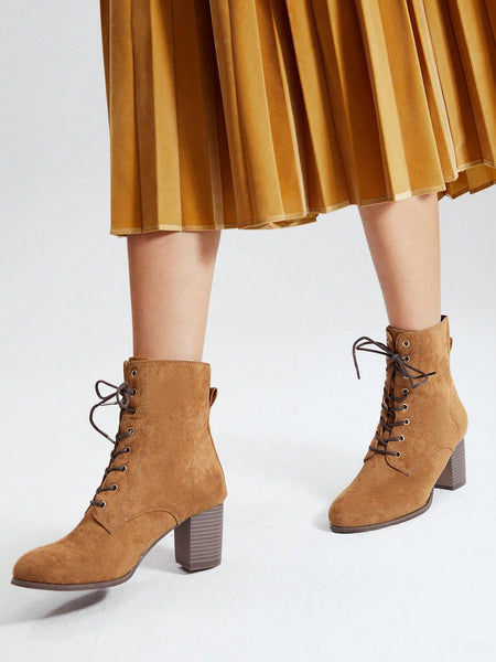 FAUX SUEDE LACE-UP BOOTIES