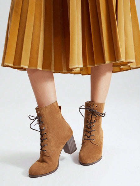FAUX SUEDE LACE-UP BOOTIES