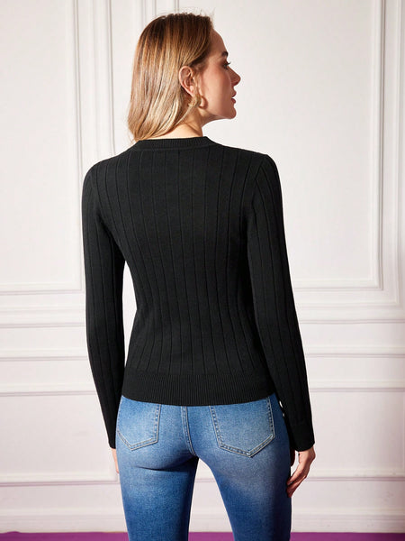 BUTTON FRONT RIBBED KNIT SWEATER