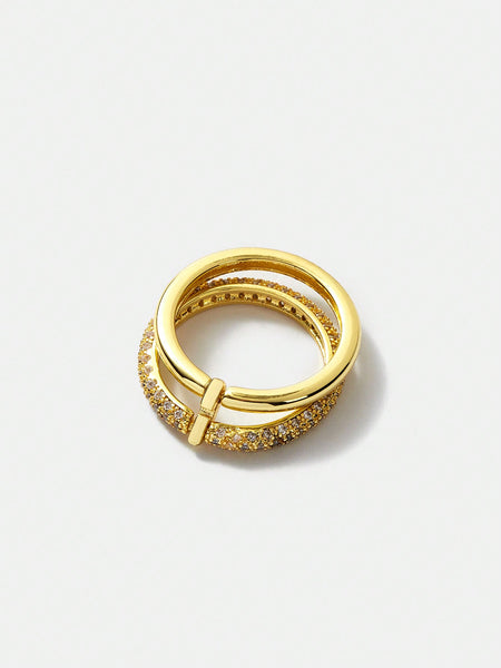 PRE-GOLD PLATED DOUBLE LAYER RING WITH ZIRCONIA