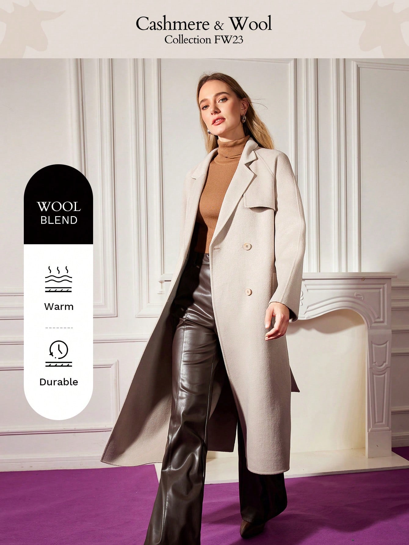 DOUBLE BREASTED BELTED WOOL OVERCOAT